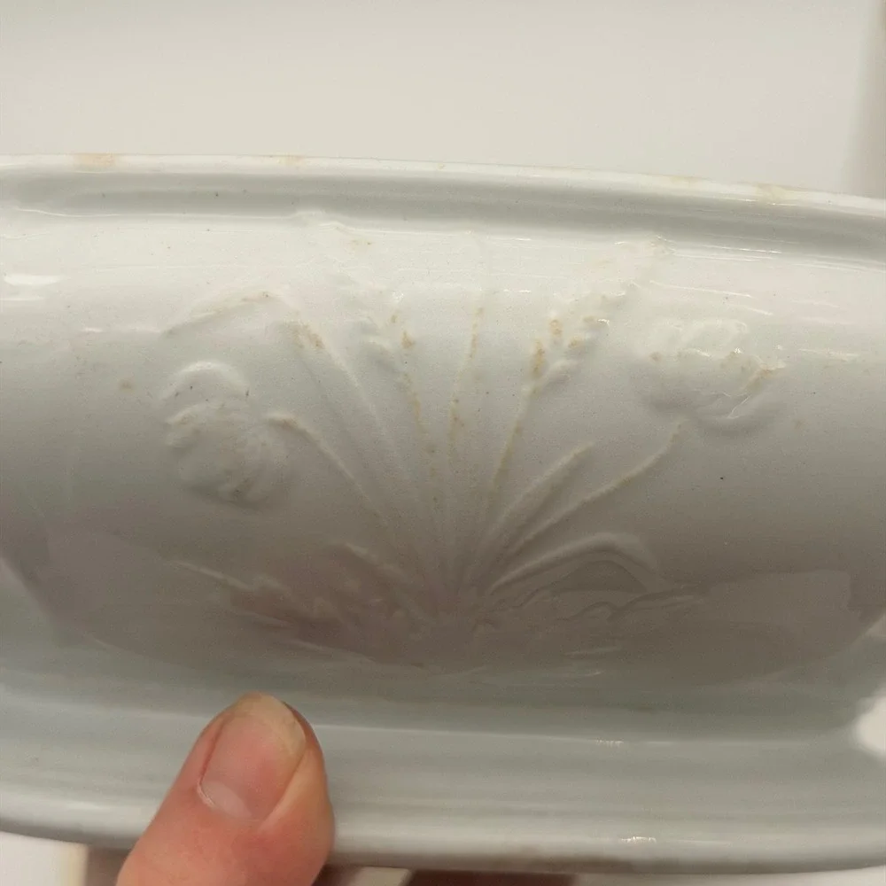 Vintage J Clementson Hanley White Ironstone Wheat Embossed Soup Tureen with Lid